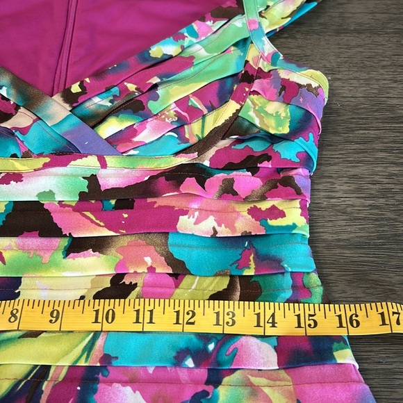 Adrianna Papell Floral Pleated Cocktail Dress Size 12 - Picture 8 of 10